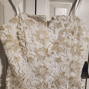 White and gold lace dress